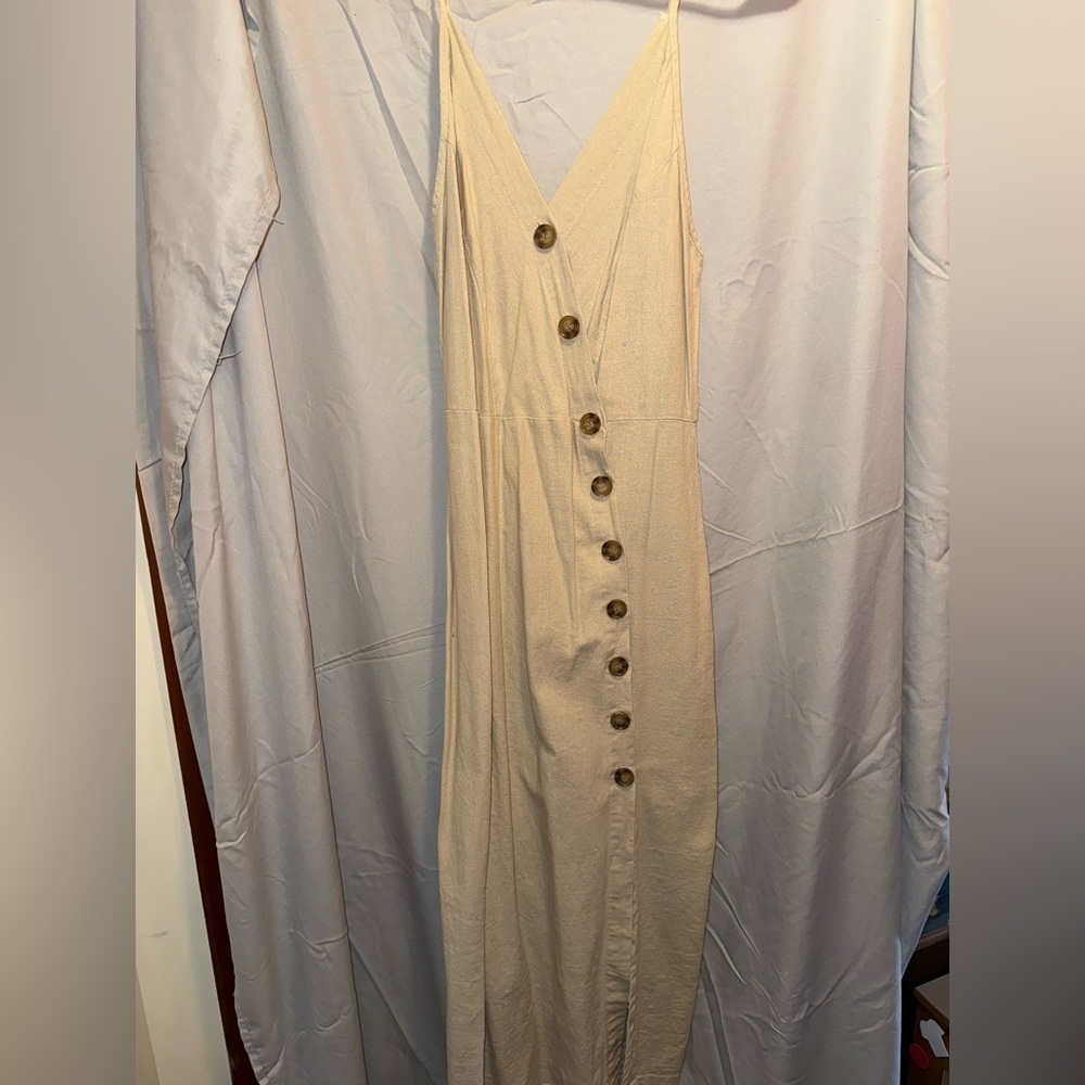 Tan cotton midi dress